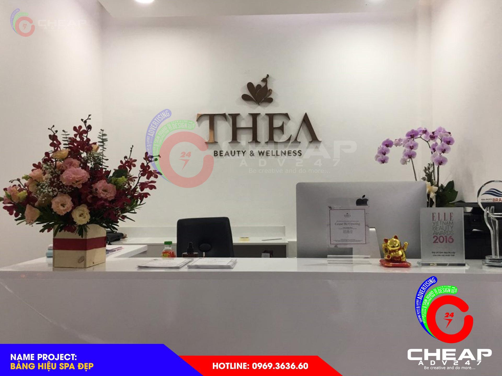 Làm bảng hiệu spa quận 2 backdrop logo