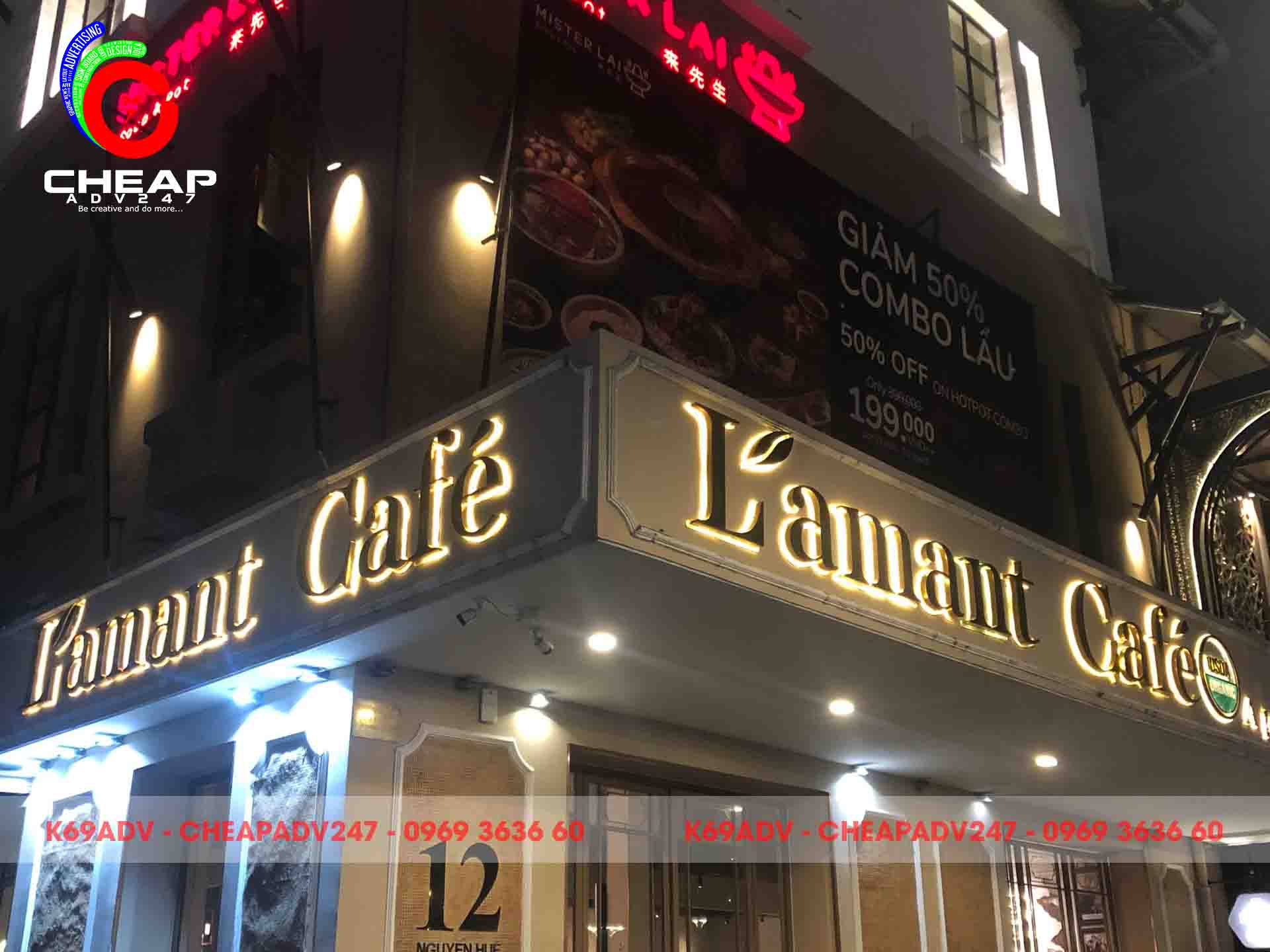 Công trình thi công làm bảng hiệu chữ nổi Inox có đèn cho quán Cafe tại Cheapadv247